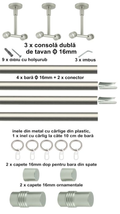 Galerie metalica Celtex dubla de tavan 16 mm, satin nichel (argintiu mat) - imagine 7