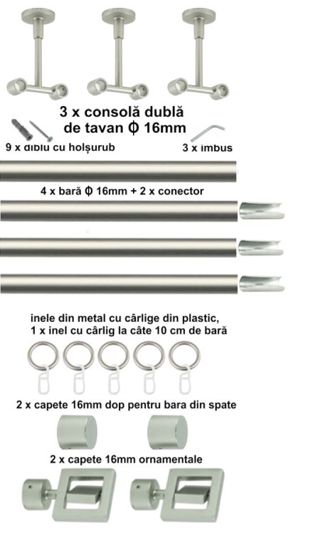 Galerie metalica Saturn dubla de tavan 16 mm, satin nichel (argintiu mat) - imagine 6