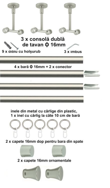Galerie metalica Monaco dubla de tavan 16 mm, satin nichel (argintiu mat) - imagine 6