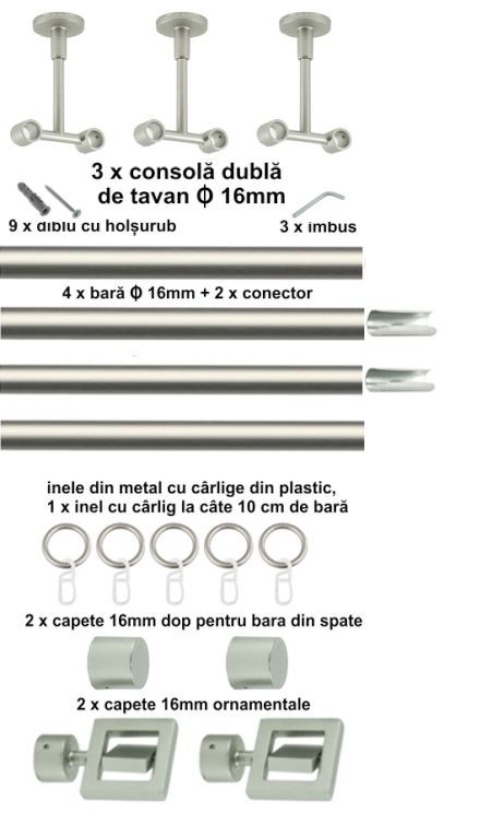 Galerie metalica Saturn dubla de tavan 16 mm, satin nichel (argintiu mat) - imagine 7