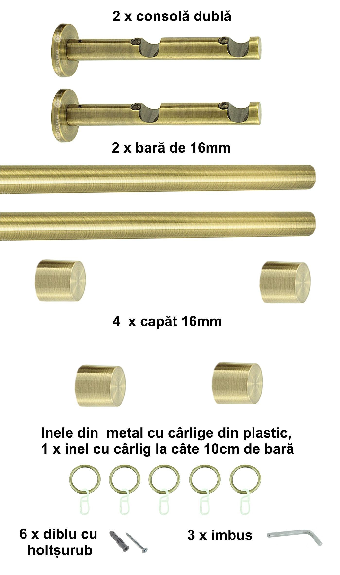 Galerie metalica Luna dubla moderna 16 mm, antique brass (auriu antic) - imagine 2
