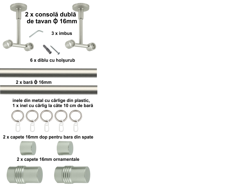 Galerie metalica Celtex dubla de tavan 16 mm, satin nichel (argintiu mat) - imagine 2