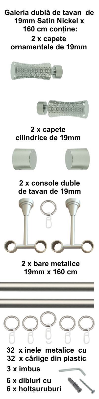 Galerie metalica Jaris dubla de tavan 19 mm, satin nichel (argintiu mat) - imagine 2