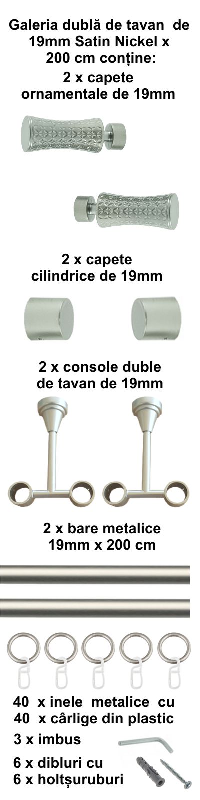 Galerie metalica Jaris dubla de tavan 19 mm, satin nichel (argintiu mat) - imagine 4