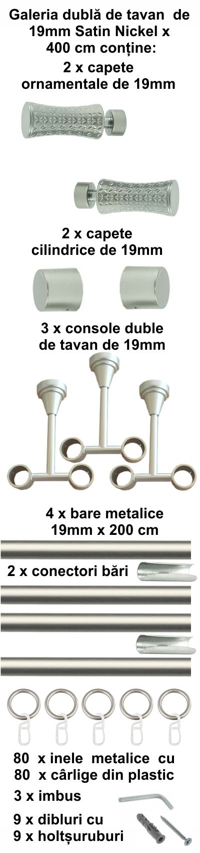 Galerie metalica Jaris dubla de tavan 19 mm, satin nichel (argintiu mat) - imagine 8