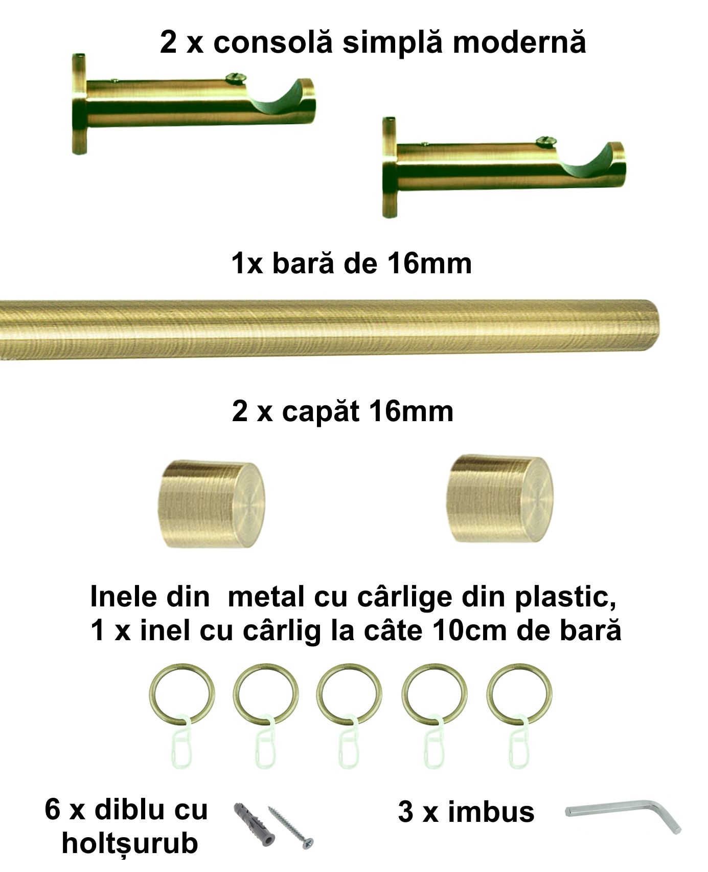 Galerie metalica Luna moderna 16 mm, antique brass (auriu antic) - imagine 2