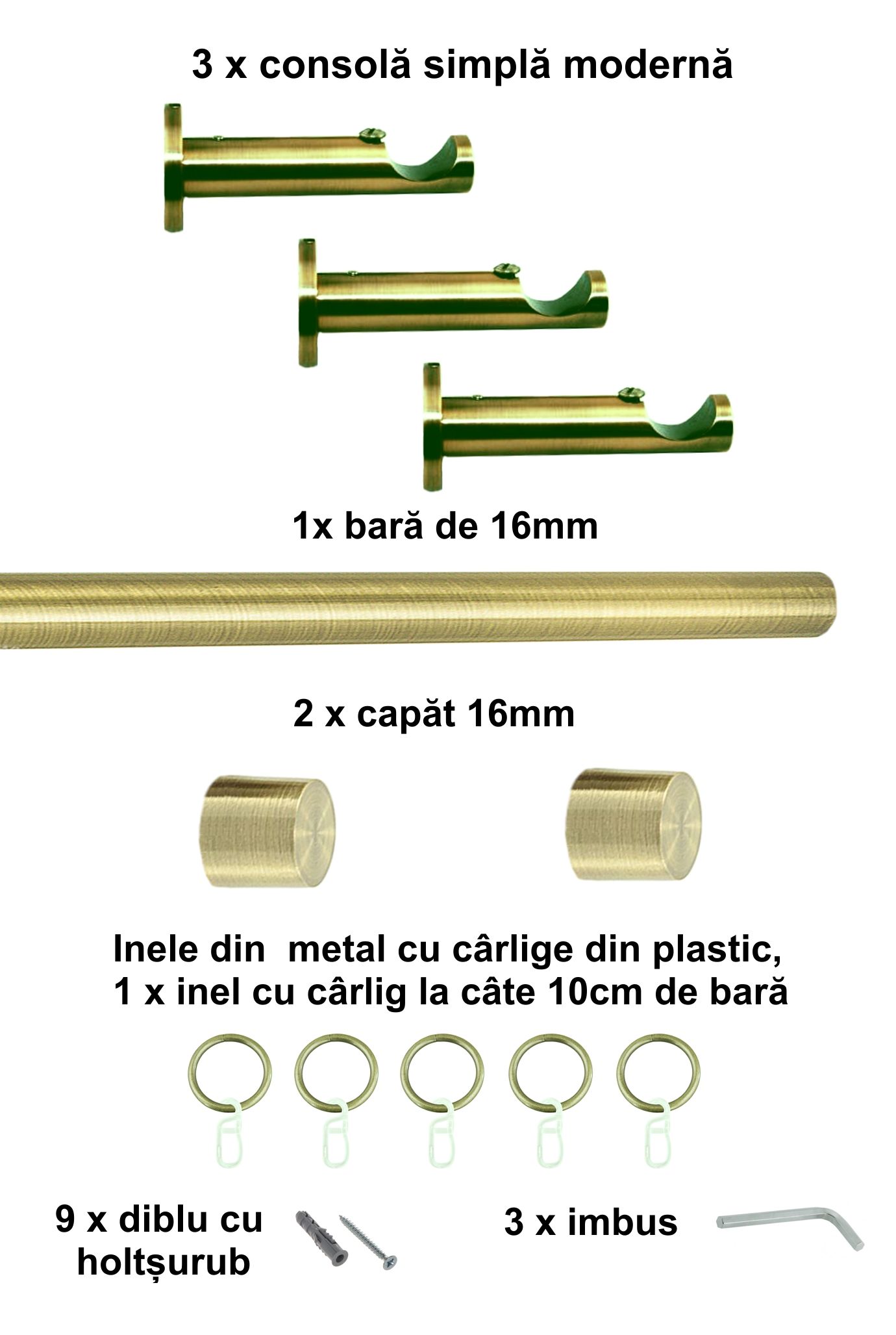 Galerie metalica Luna moderna 16 mm, antique brass (auriu antic) - imagine 5