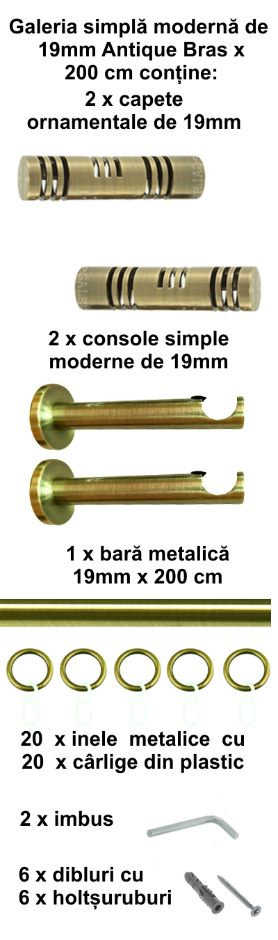 Galerie metalica Elis moderna 19 mm, antique brass (auriu antic) - imagine 3