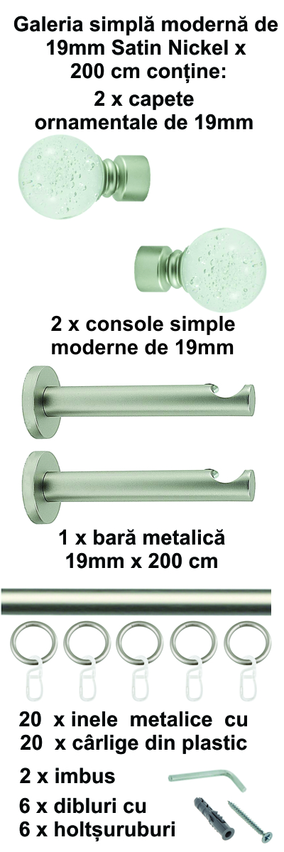 Galerie metalica Buble simpla moderna 19 mm, satin nichel (argintiu mat) - imagine 5