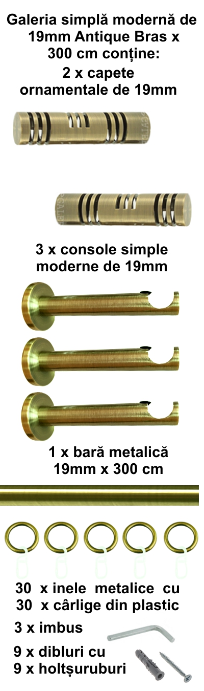 Galerie metalica Elis moderna 19 mm, antique brass (auriu antic) - imagine 5