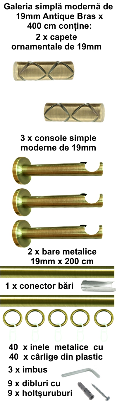 Galerie metalica Ciel simpla moderna 19 mm, antique brass (auriu antic) - imagine 5