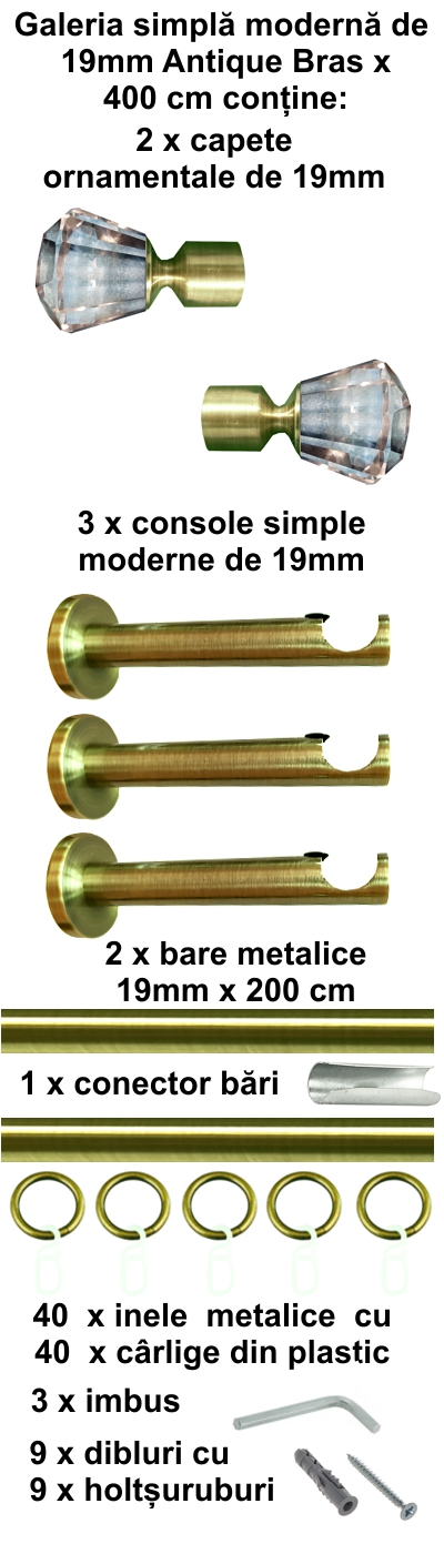 Galerie metalica Cristal dubla de tavan 19 mm, antique brass (auriu antic) - imagine 8