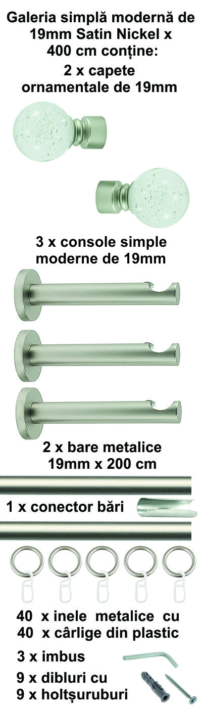 Galerie metalica Buble simpla moderna 19 mm, satin nichel (argintiu mat) - imagine 9
