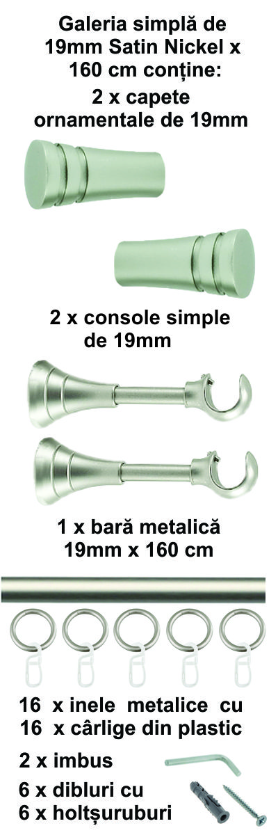 Galerie metalica Paola simpla 19 mm, satin nichel (argintiu mat) - imagine 2