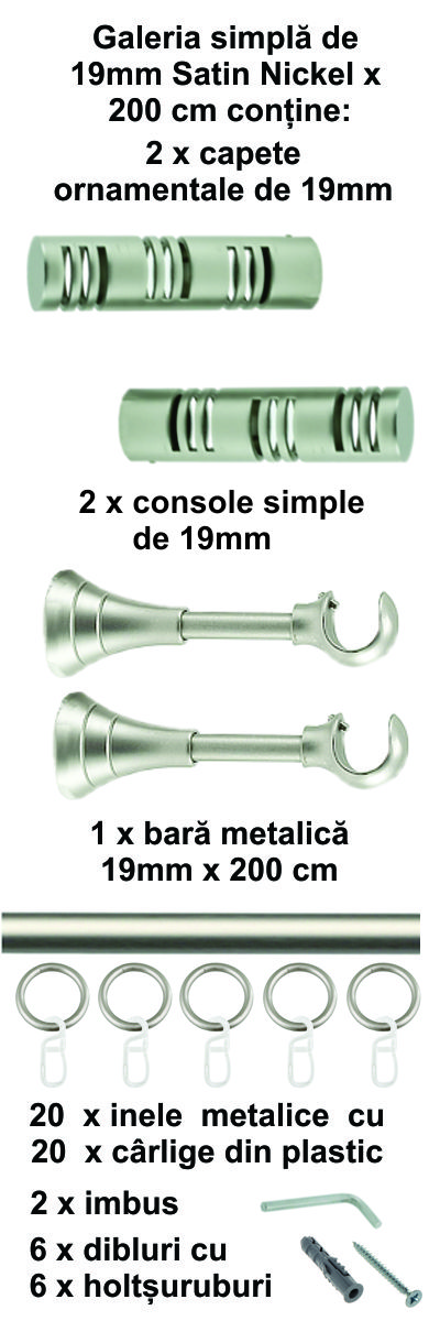 Galerie metalica Elis simpla 19 mm, satin nichel (argintiu mat) - imagine 5