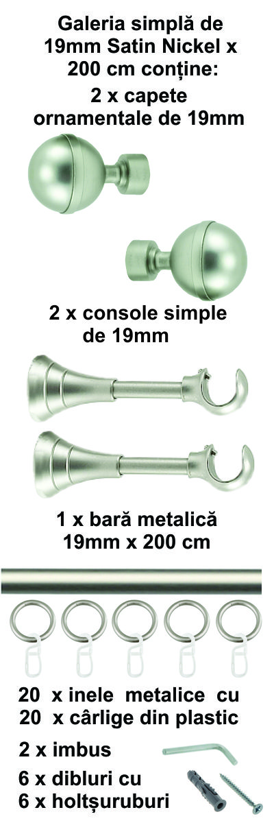 Galerie metalica Kalisto simpla 19 mm, satin nichel (argintiu mat) - imagine 2