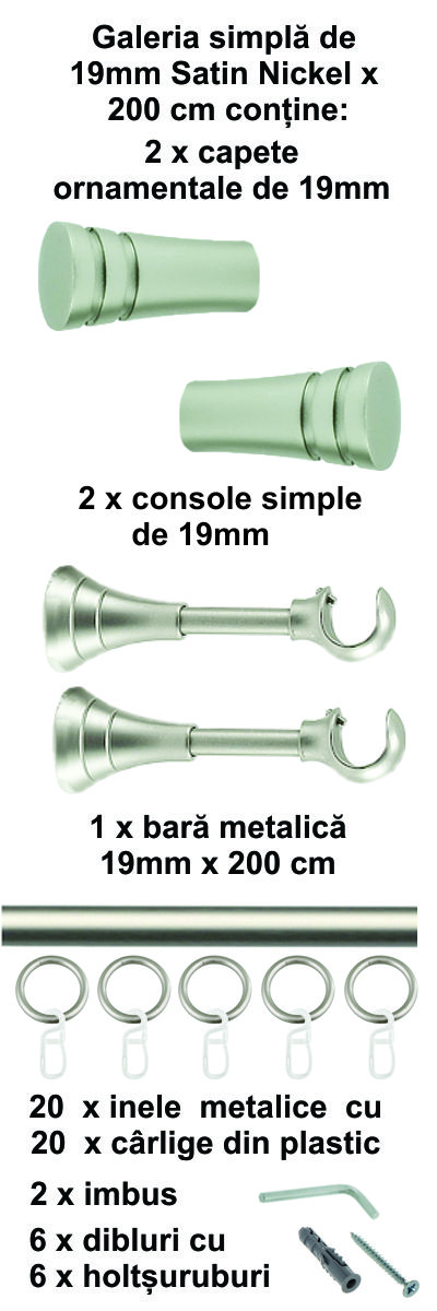 Galerie metalica Paola simpla 19 mm, satin nichel (argintiu mat) - imagine 5
