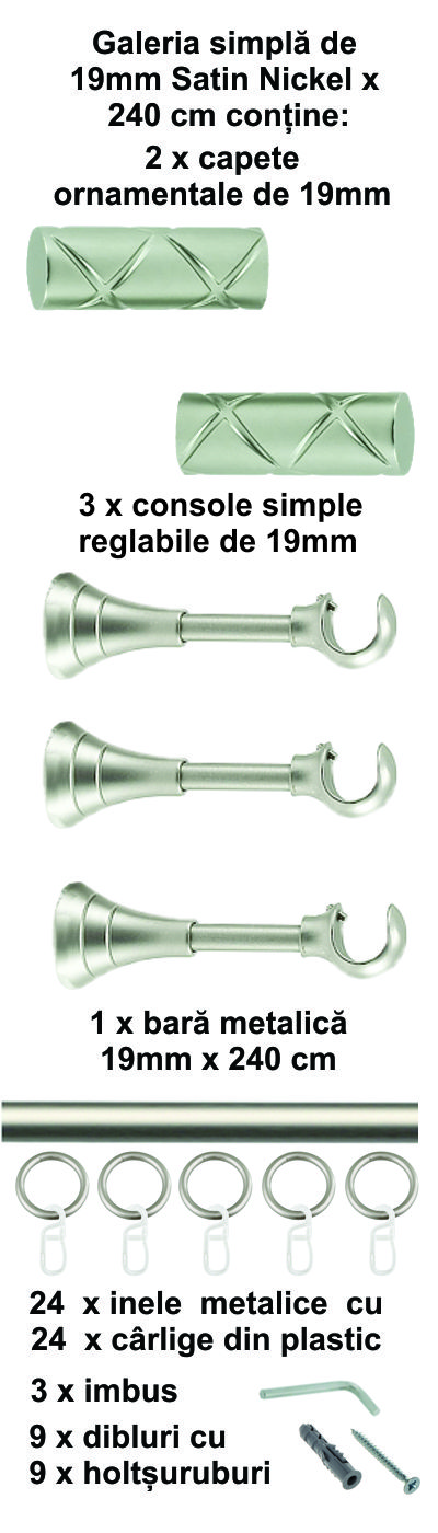 Galerie metalica Ciel simpla 19 mm, satin nichel (argintiu mat) - imagine 6