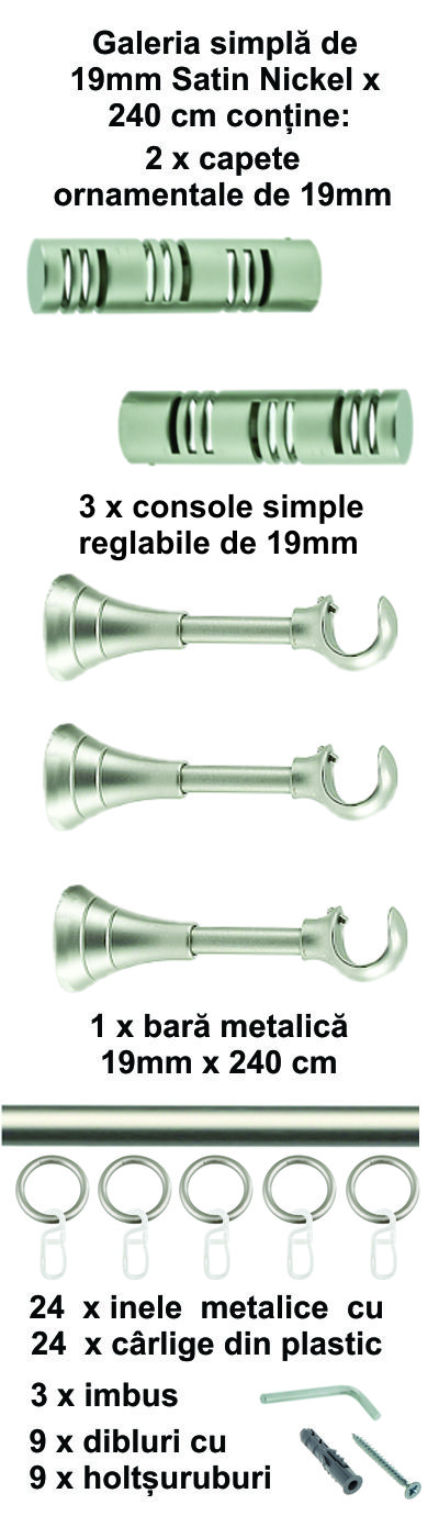 Galerie metalica Elis simpla 19 mm, satin nichel (argintiu mat) - imagine 6