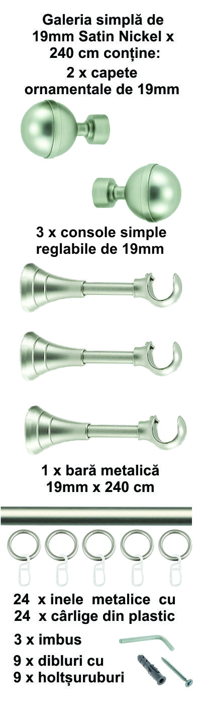 Galerie metalica Kalisto simpla 19 mm, satin nichel (argintiu mat) - imagine 6