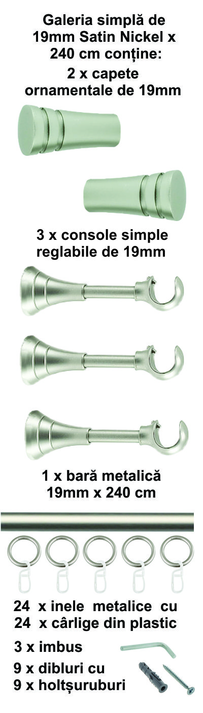 Galerie metalica Paola simpla 19 mm, satin nichel (argintiu mat) - imagine 6