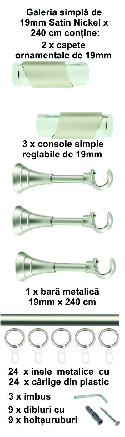 Galerie metalica Paris simpla 19 mm, satin nichel (argintiu mat) - imagine 6