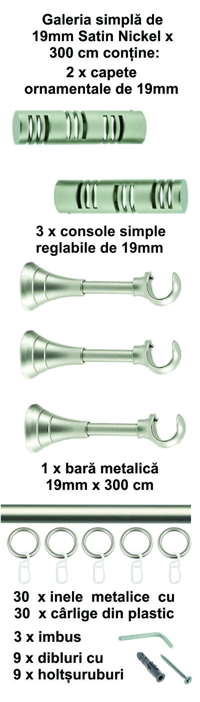 Galerie metalica Elis simpla 19 mm, satin nichel (argintiu mat) - imagine 7