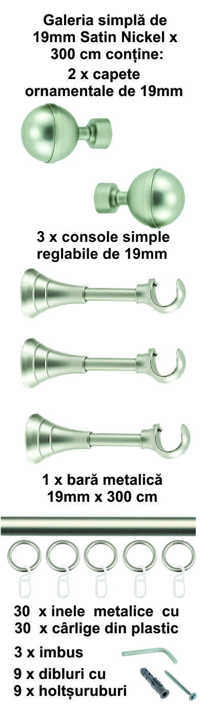 Galerie metalica Kalisto simpla 19 mm, satin nichel (argintiu mat) - imagine 5
