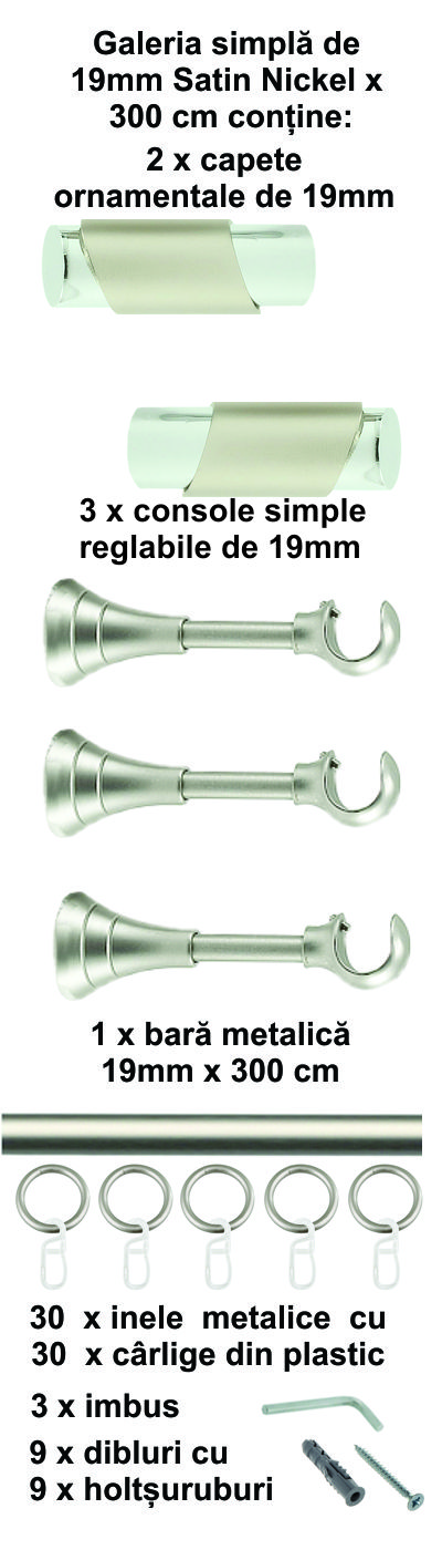 Galerie metalica Paris simpla 19 mm, satin nichel (argintiu mat) - imagine 7
