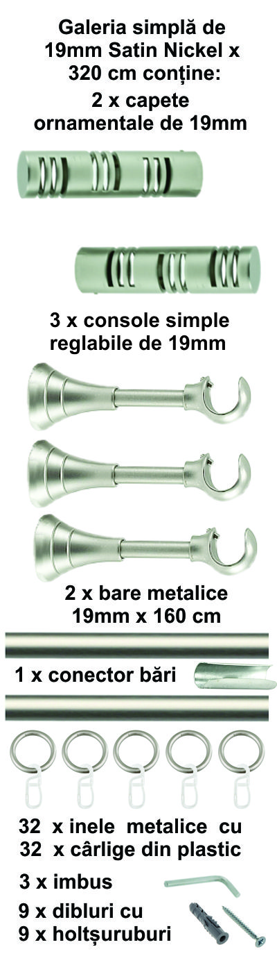 Galerie metalica Elis simpla 19 mm, satin nichel (argintiu mat) - imagine 8