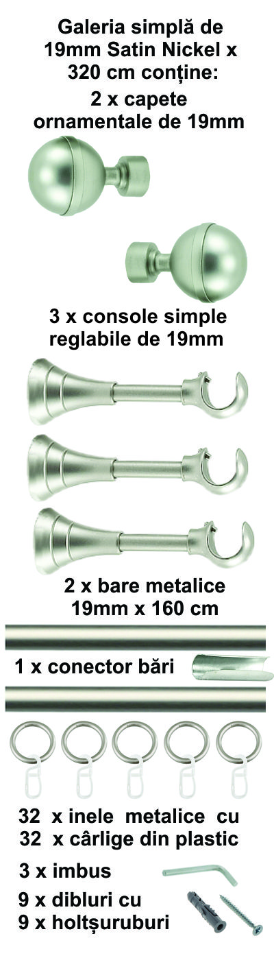 Galerie metalica Kalisto simpla 19 mm, satin nichel (argintiu mat) - imagine 8