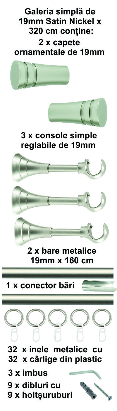 Galerie metalica Paola simpla 19 mm, satin nichel (argintiu mat) - imagine 8