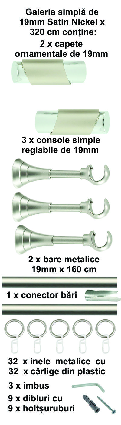 Galerie metalica Paris simpla 19 mm, satin nichel (argintiu mat) - imagine 8