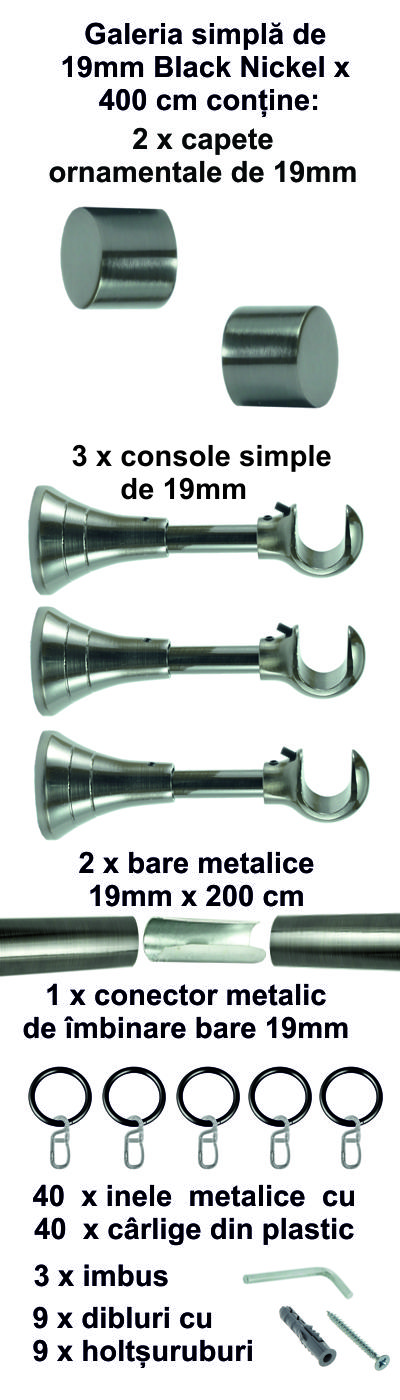 Galerie metalica Luna simpla 19 mm Black Nickel - imagine 3