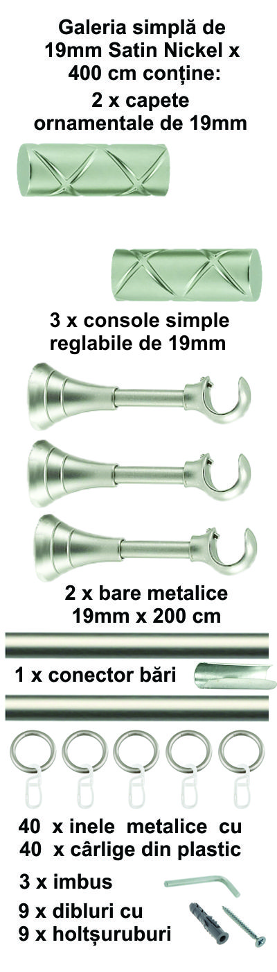 Galerie metalica Ciel simpla 19 mm, satin nichel (argintiu mat) - imagine 9
