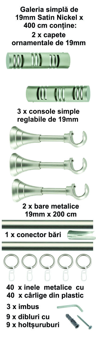 Galerie metalica Elis simpla 19 mm, satin nichel (argintiu mat) - imagine 9