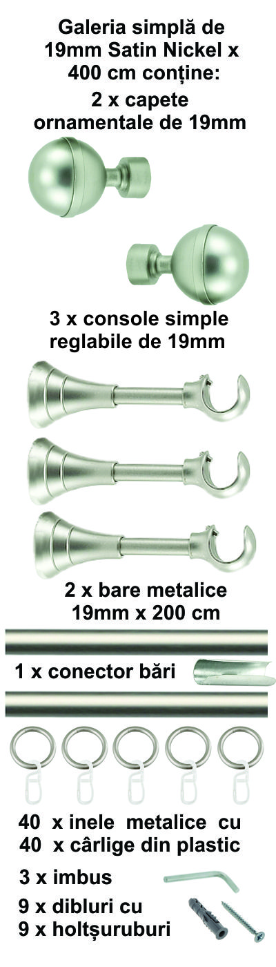 Galerie metalica Kalisto simpla 19 mm, satin nichel (argintiu mat) - imagine 9