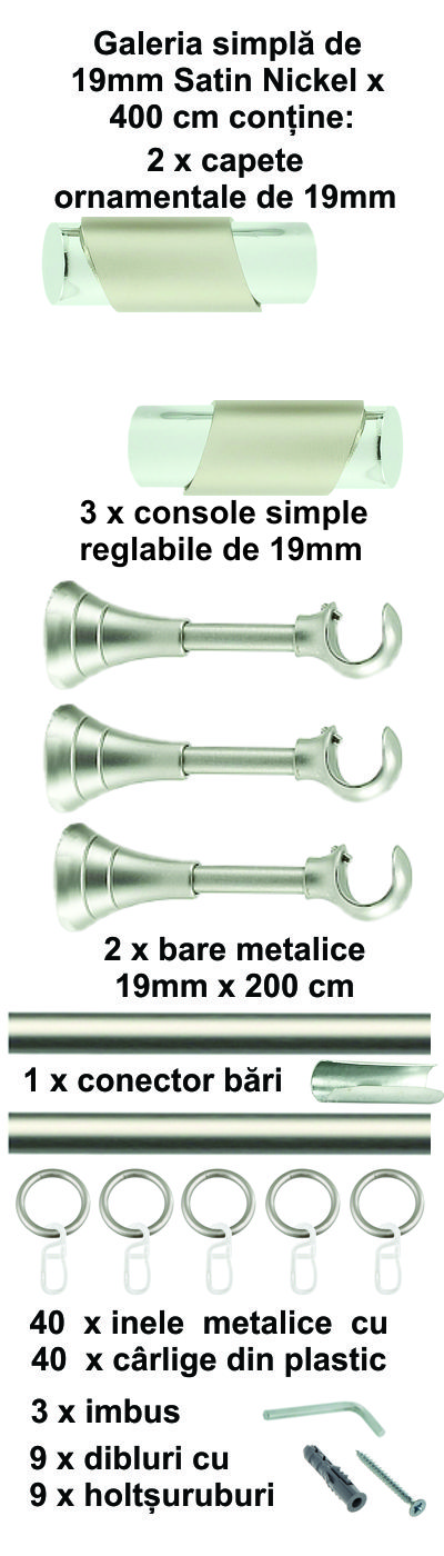 Galerie metalica Paris simpla 19 mm, satin nichel (argintiu mat) - imagine 9